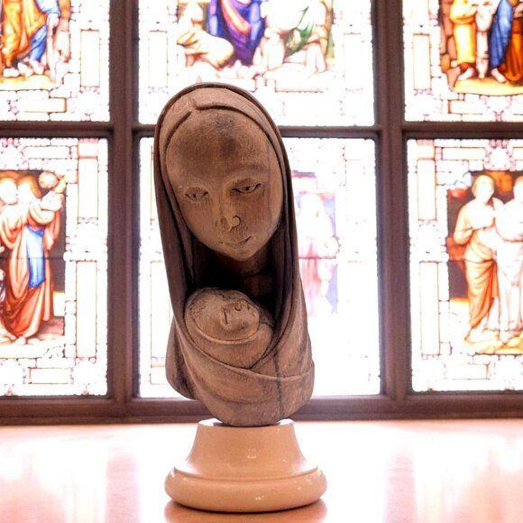 Source Unknown Other - Hand-Carved Wooden Virgin Mary & Child Statue 5.5" Religious Figurine